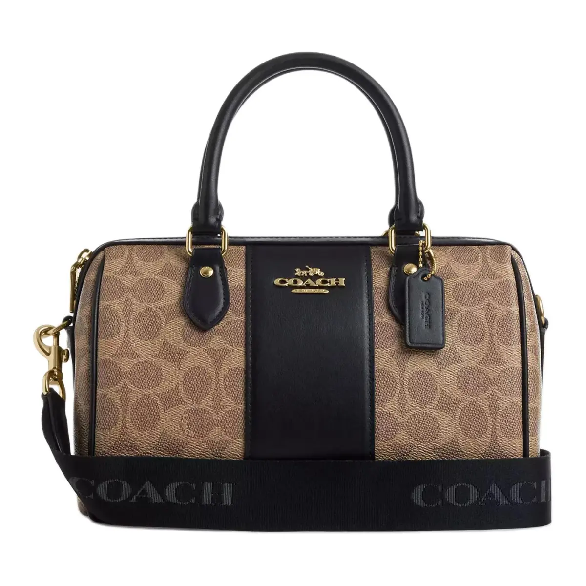 COACH Rowan Coated Canvas Shoulder Bag, Crossbody Bag, Handbag Medium Women's Tan & Black