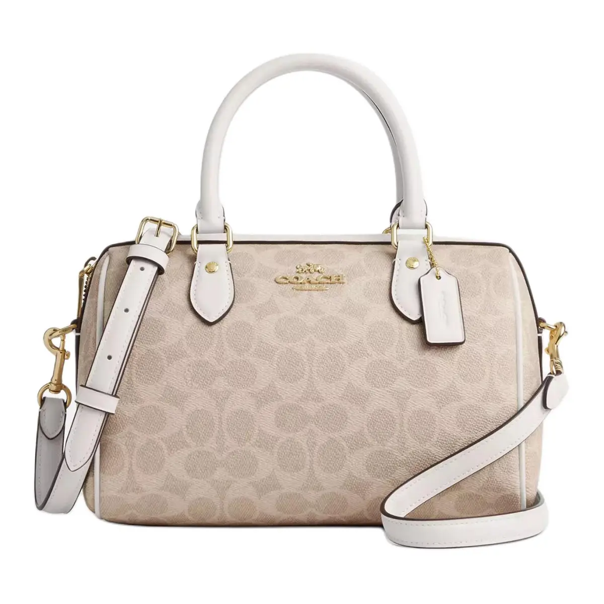 COACH Rowan Coated Canvas Shoulder Bag, Crossbody Bag, Handbag Medium Women's Sand & Chalk White