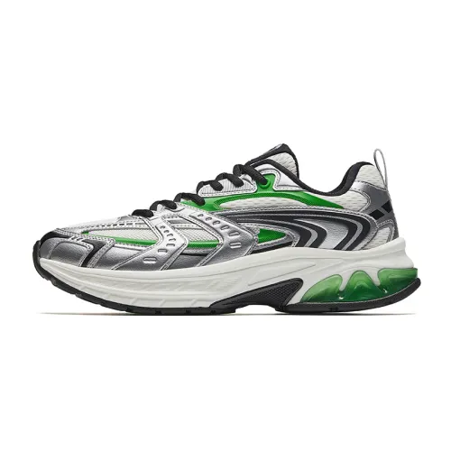 Anta Slip Resistant Abrasion Resistant Low top Casual Running Shoes Men's White Silver Green