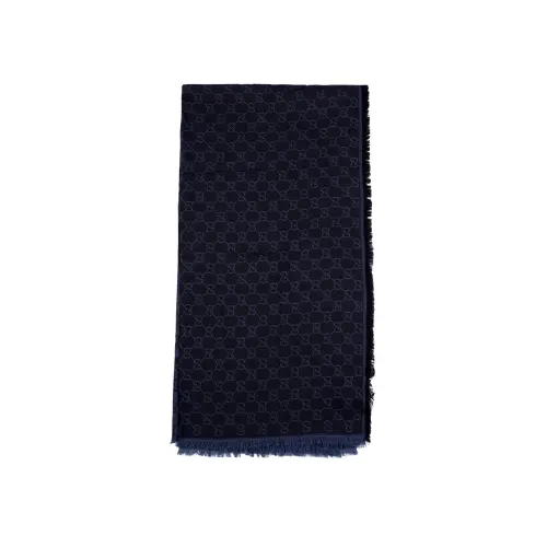 GUCCI Wool Knit Scarves Women's Blue Black