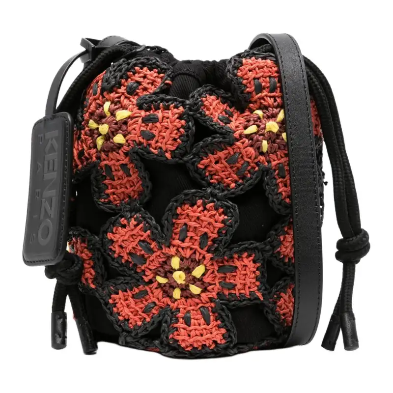 KENZO Boke Flower Series Straw Woven Bucket Bags Crossbody Bag, Shoulder Bag Women's Multicolor