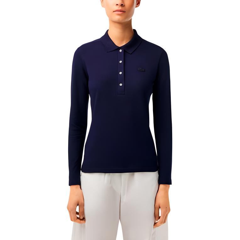 Женская футболка LACOSTE Long Sleeve Polo (темно-синяя) — фото 4