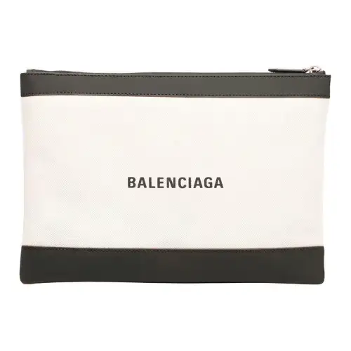 Balenciaga Navy Cow Leather Clutch Medium Men's Black White