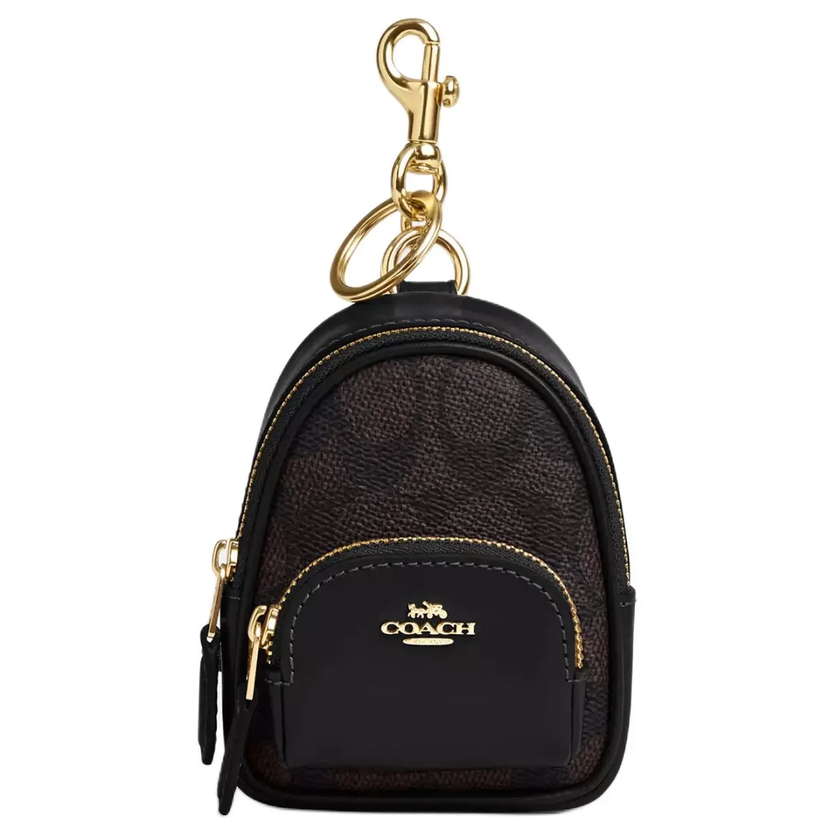 COACH Court Coated Canvas Bag Charm Bag Accessory Mini Unisex Black