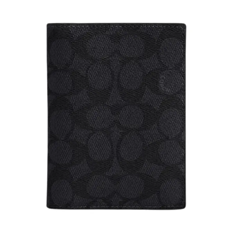 COACH Passport Case Coated Canvas Card Holder Unisex Black