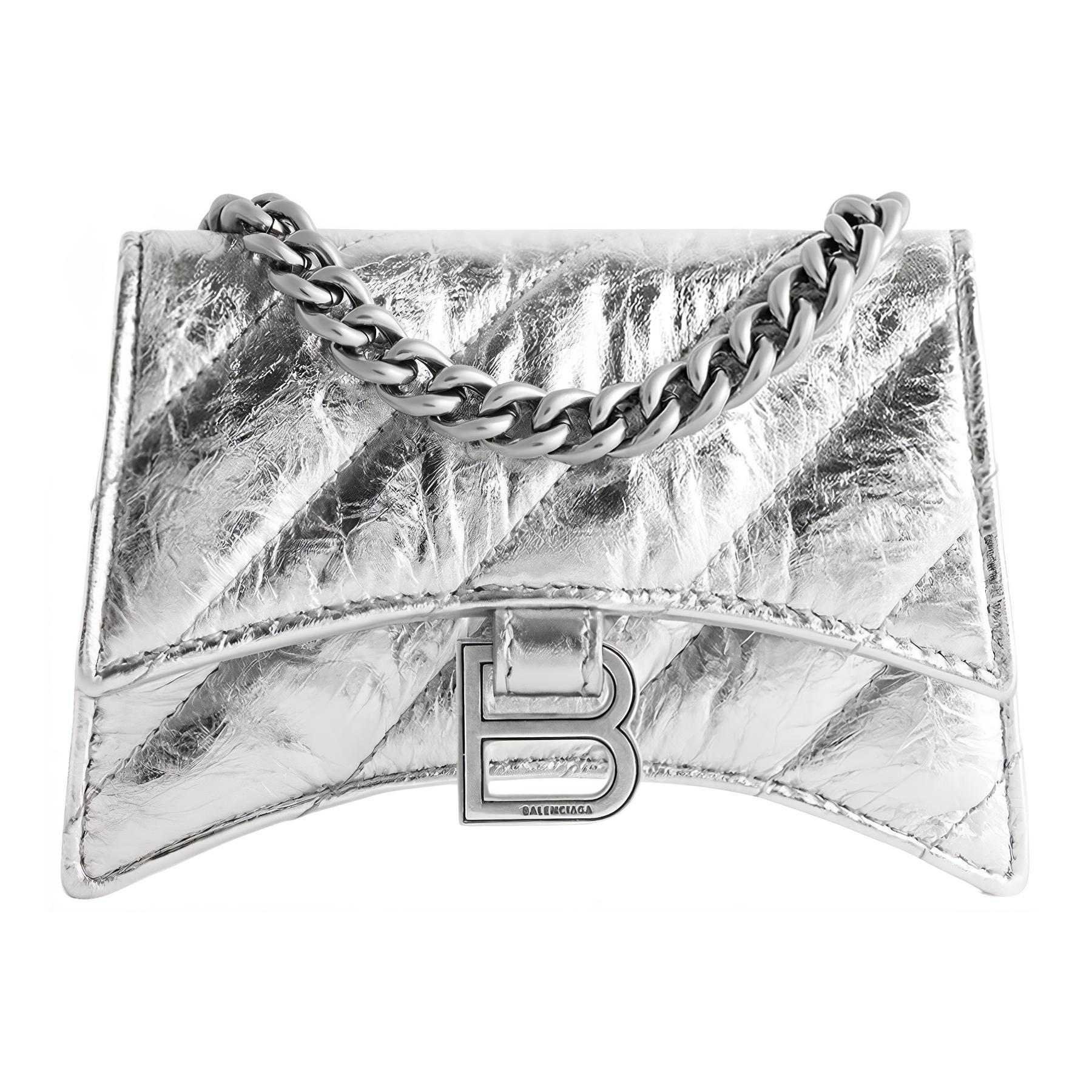 Balenciaga Crush Cow Leather Crossbody Bag, Shoulder Bag Mini Women's Silver