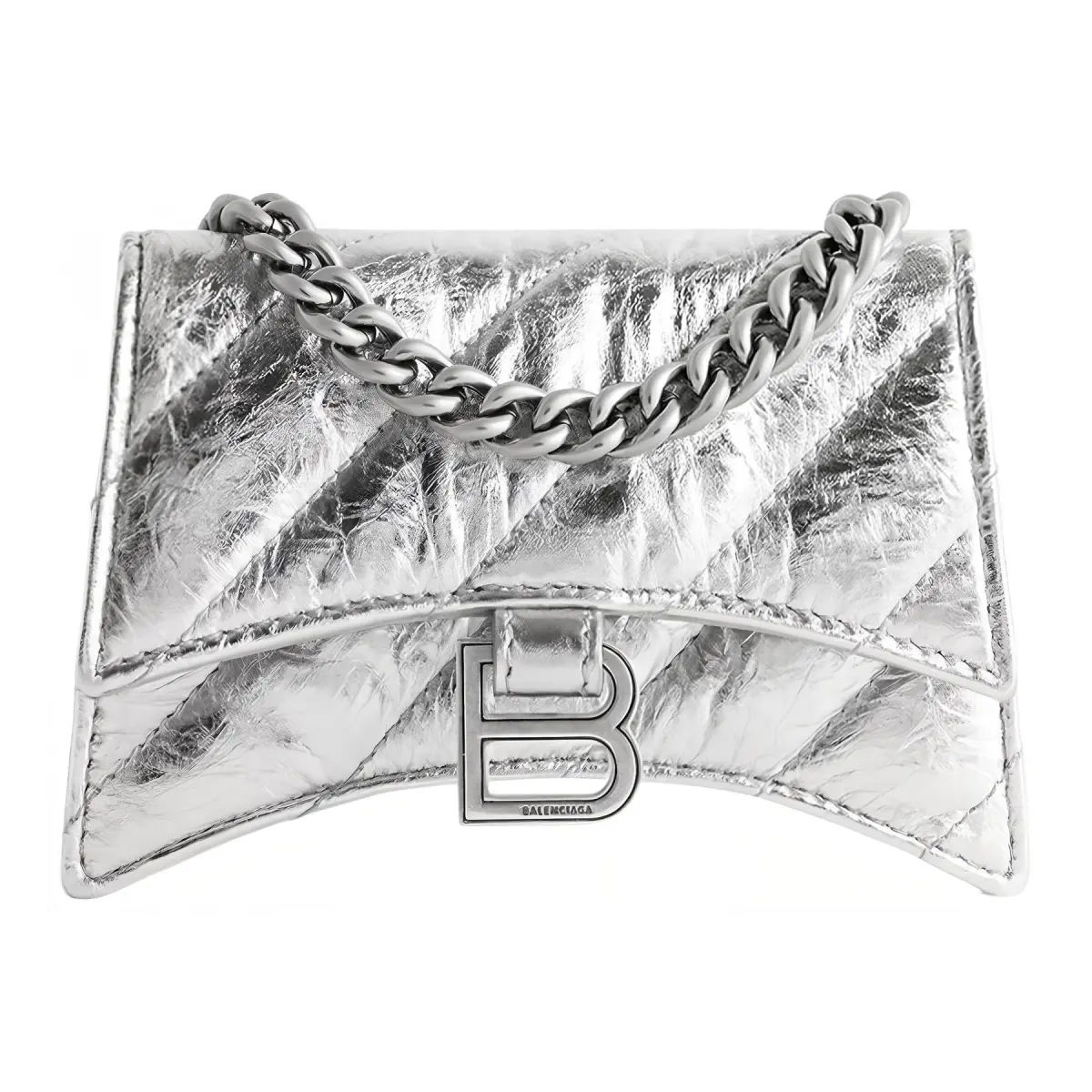 Balenciaga Crush Cow Leather Crossbody Bag, Shoulder Bag Mini Women's Silver