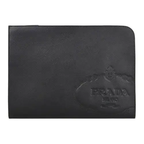 PRADA Leather Clutch Men's Black