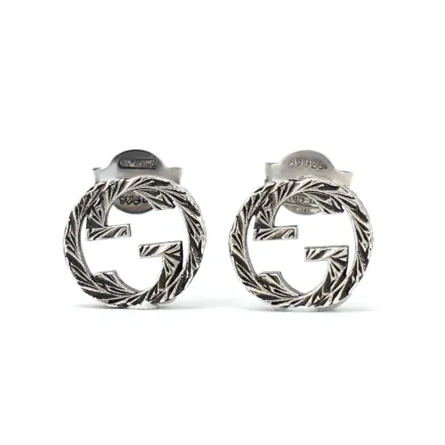 GUCCI Sterling Silver Interlocking Stud Earrings