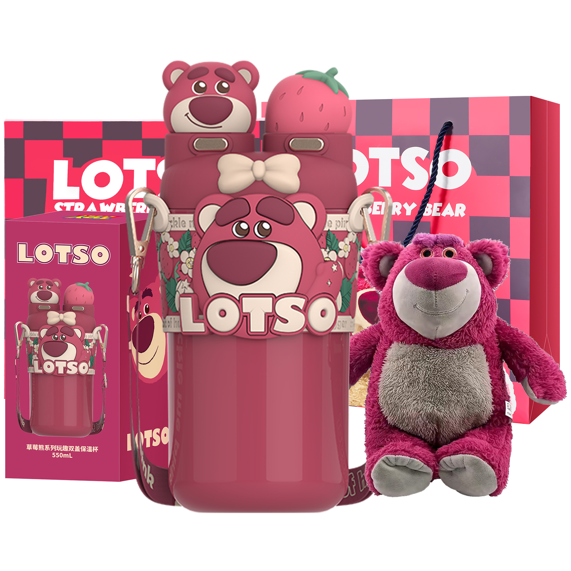 Disney Disney, strawberry, doll, cute liner stainless steel, universal high quality gift box for men and women, glass, 3D, for beloved, 550 ml