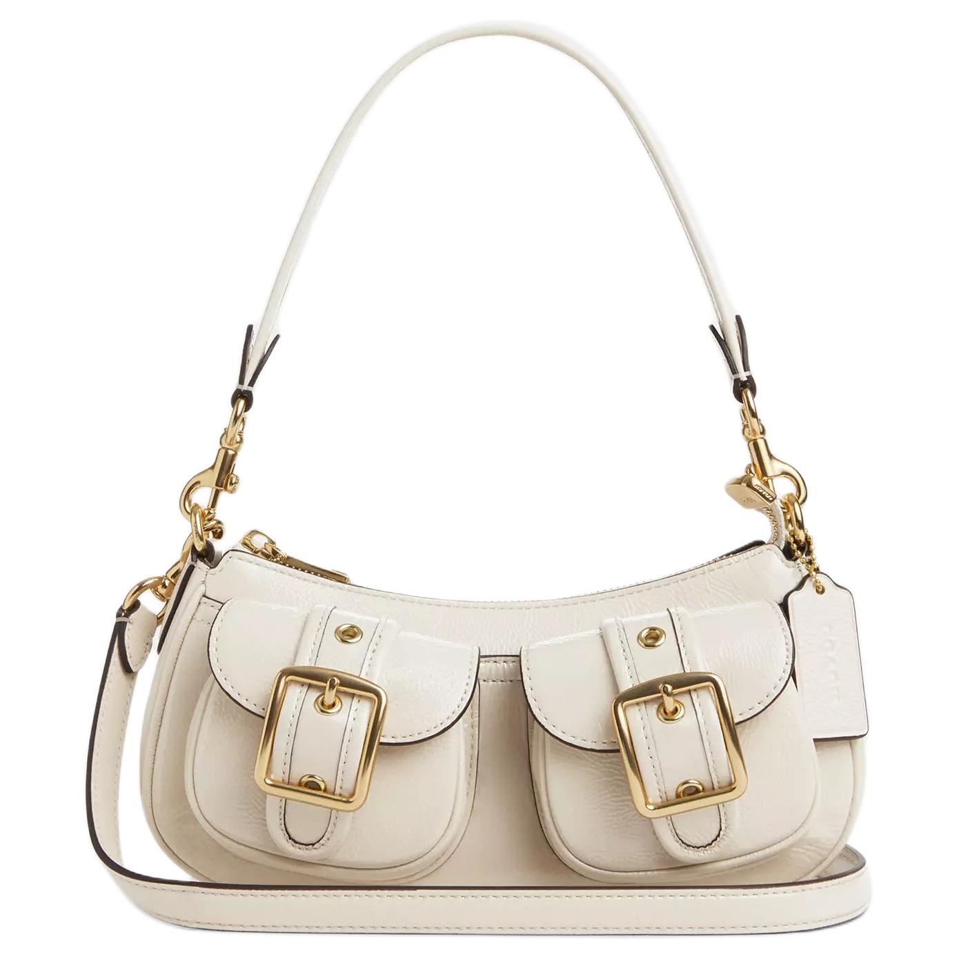 COACH Removable straps with zipper, foldable handheld shoulder bag, golden one-shoulder bag pearl