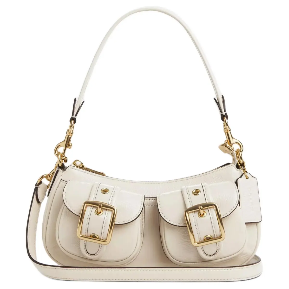 COACH Ashton Patent Leather Shoulder Bag Medium Women's Gold & Pearl White