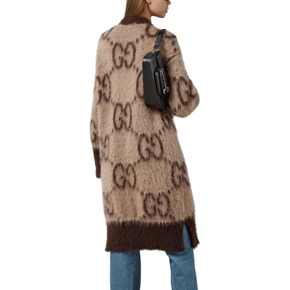Женские кофта Gucci Gg Mohair Wool Long Cardigan V (коричневая) — фото 5