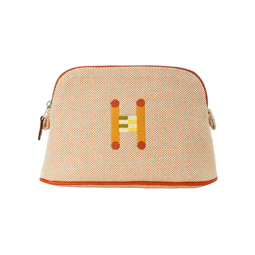 HERMES Bolide Cotton Bowling Bags Clutch Mini Women's Orange & Light Taupe