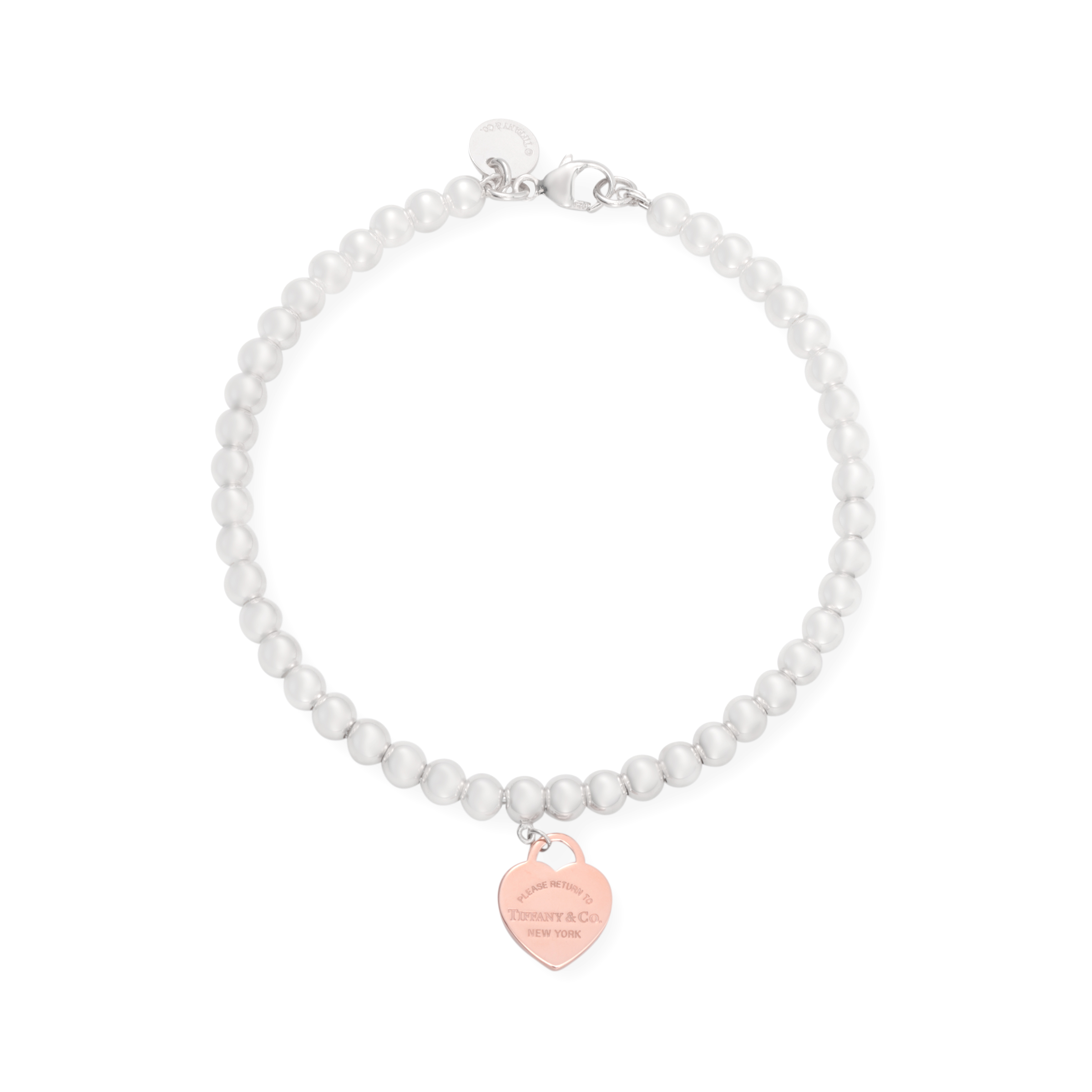 Tiffany Return to Tiffany Series Rubedo Metal Heart Tag Silver Bead Bracelet Women's Silver