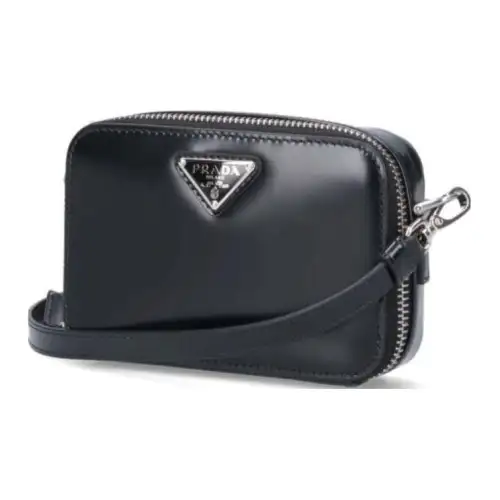 PRADA Leather One Shoulder Crossbody Clutch Mini Men's Black