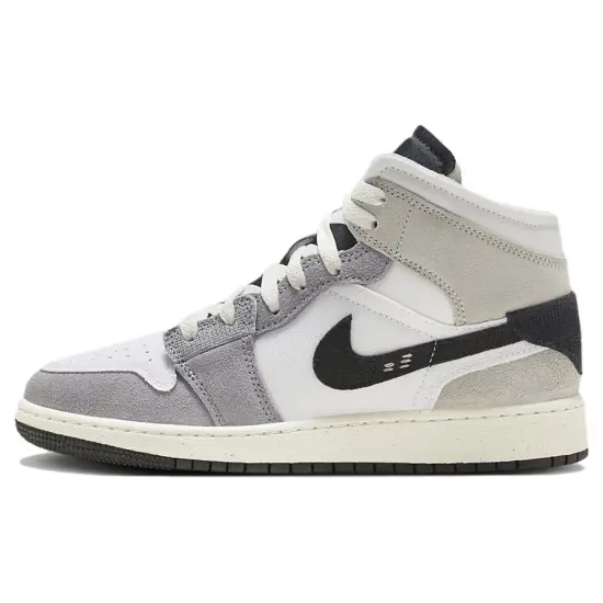 Jordan 1 Mid SE Craft White Cement Grey Black GS