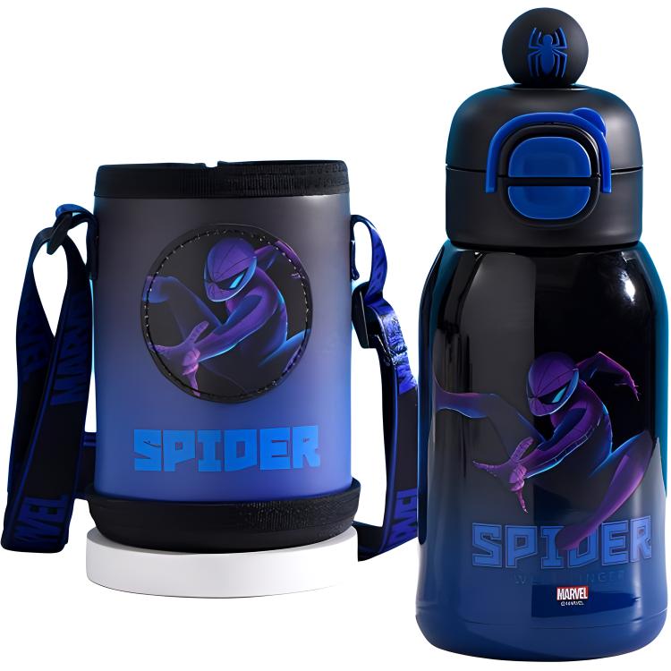 Disney Disney, glass, strawberry, cartoon doll, steel belt stainless steel, straw with glass for students, Spiderman, Iron Man, 580 ml