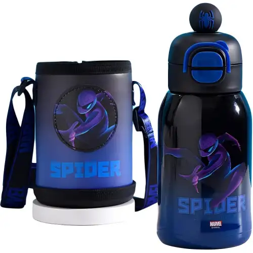 Disney Disney, glass, strawberry, cartoon doll, steel belt stainless steel, straw with glass for students, Spiderman, Iron Man, 580 ml