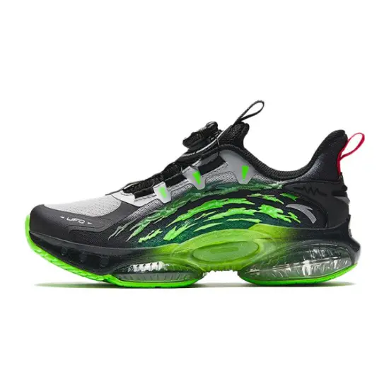 Antakids UFO5.0 Abrasion Resistant Low Top Kids' Running Shoes Black Silver Green