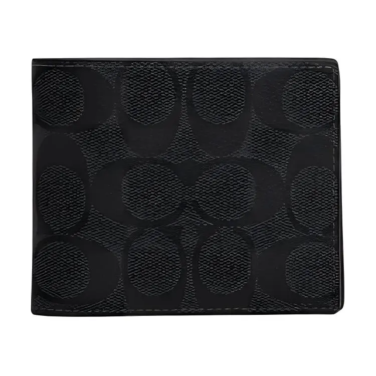 COACH Canvas Card Holder Wallet Men's Black Antique Nickel