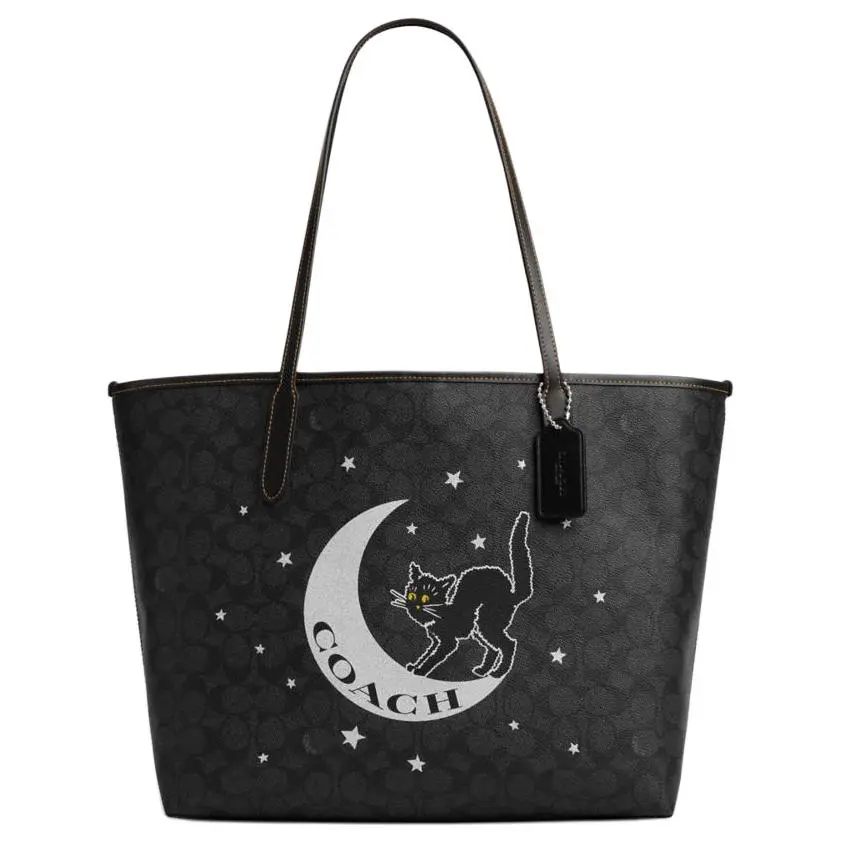 COACH PVC With Leather Tote Bag, Shopping Bag, Handbag, Shoulder Bag Large Women's Charcoal Gray & Black
