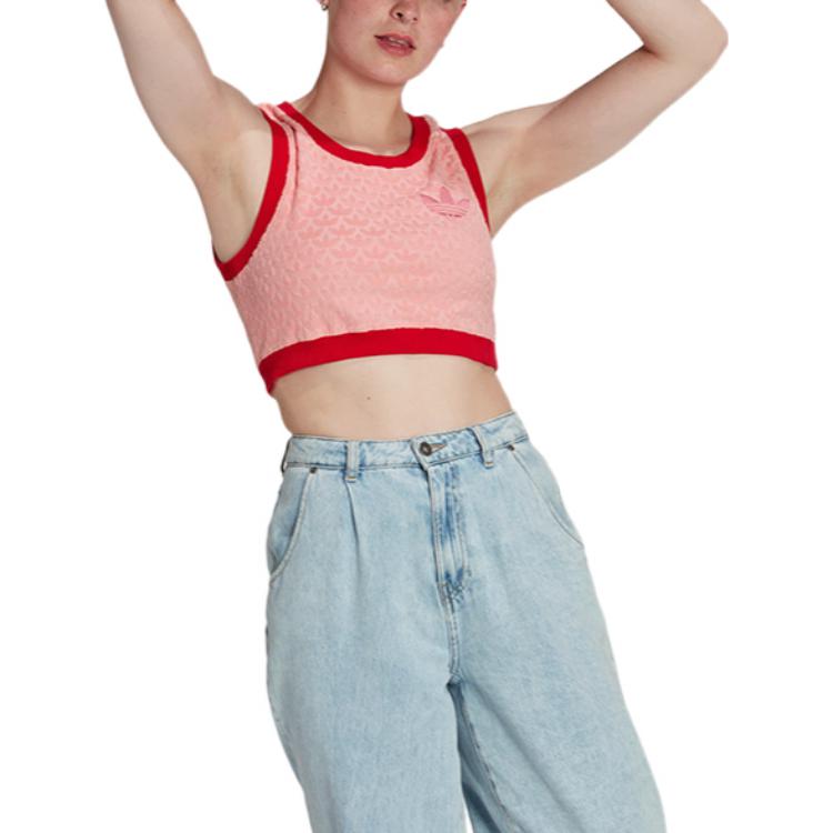 adidas SS22 Adicolor Heritage Now Monogram Crop Top Red