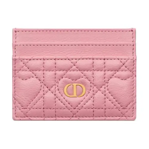 DIOR Caro Cow Leather Card Holder Women's Peach Pink