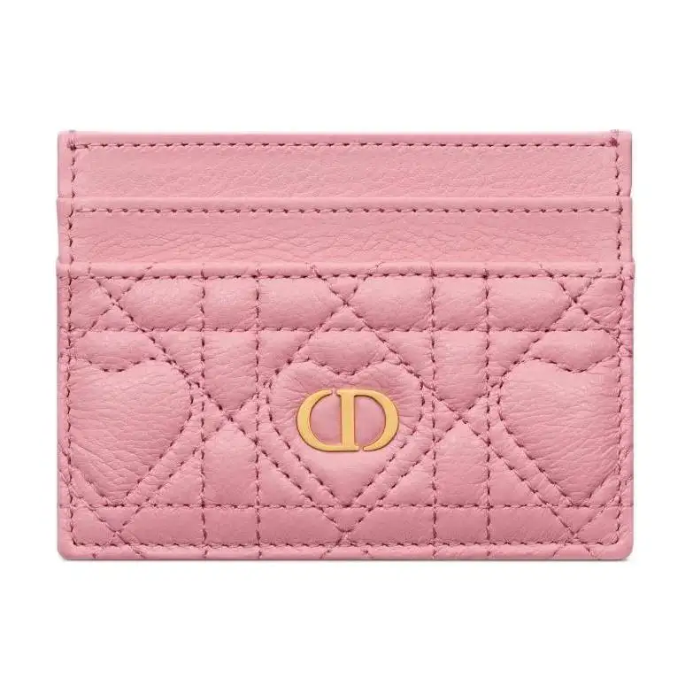 DIOR Caro Cow Leather Card Holder Women's Peach Pink