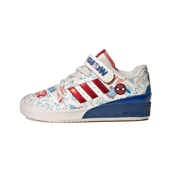 Adidas Originals FORUM Slip-Resistant Low-Top Kids' Skateboarding Shoes White Red Blue Children Aged 3-7 Years Old