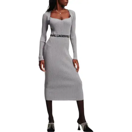 Karl Lagerfeld Logo waistband Lurex Midi Dress