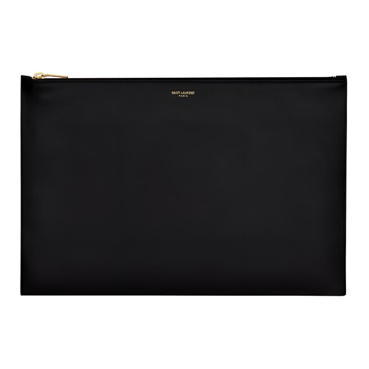 SAINT LAURENT Smooth Finish Calfskin Zip Closure Clutch Extra Large Men's Black