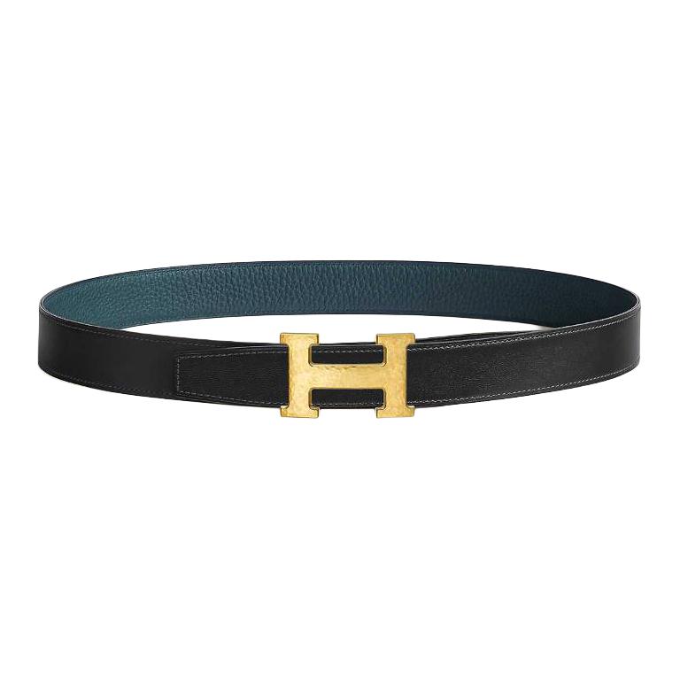 Мужской ремень Hermes HERMES H Martelee / 3.2cm (черно-синий)