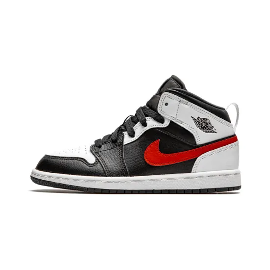 Jordan 1 Mid White Black Chile Red PS