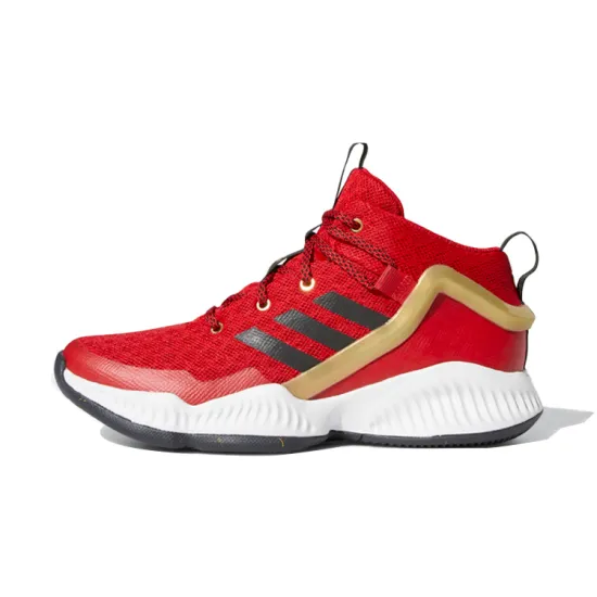 Adidas Lockdown J Mid-Top Children's Basketball Shoes Red Black And Gold Teenagers