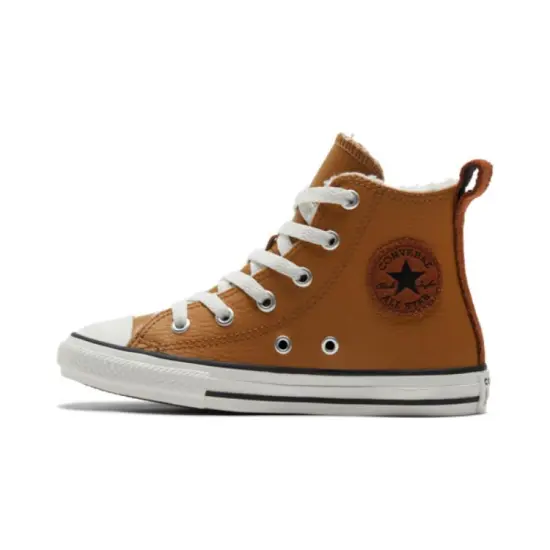Converse Chuck Taylor All Star Lined Leather Anti Slip Wear Resistant High Top Kids Canvas Shoes Brown Yellow Teenagers