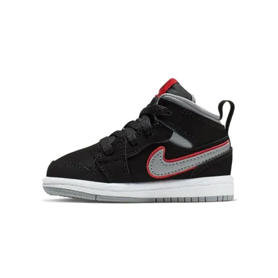 Jordan 1 Mid Black Particle Grey Gym Red TD