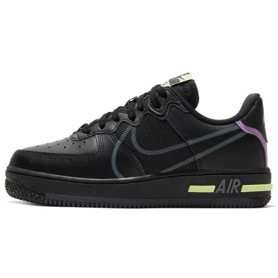 Nike Air Force 1 Low React Black Violet Star Barely Volt GS