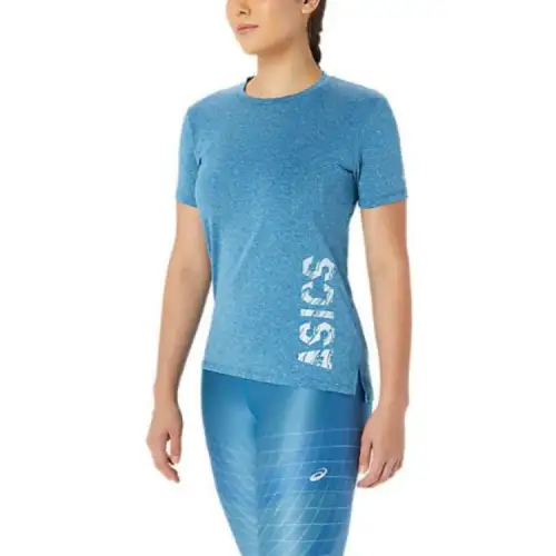 ASICS T Shirts Women's Blue Crew Neck Moderate Straight Fit