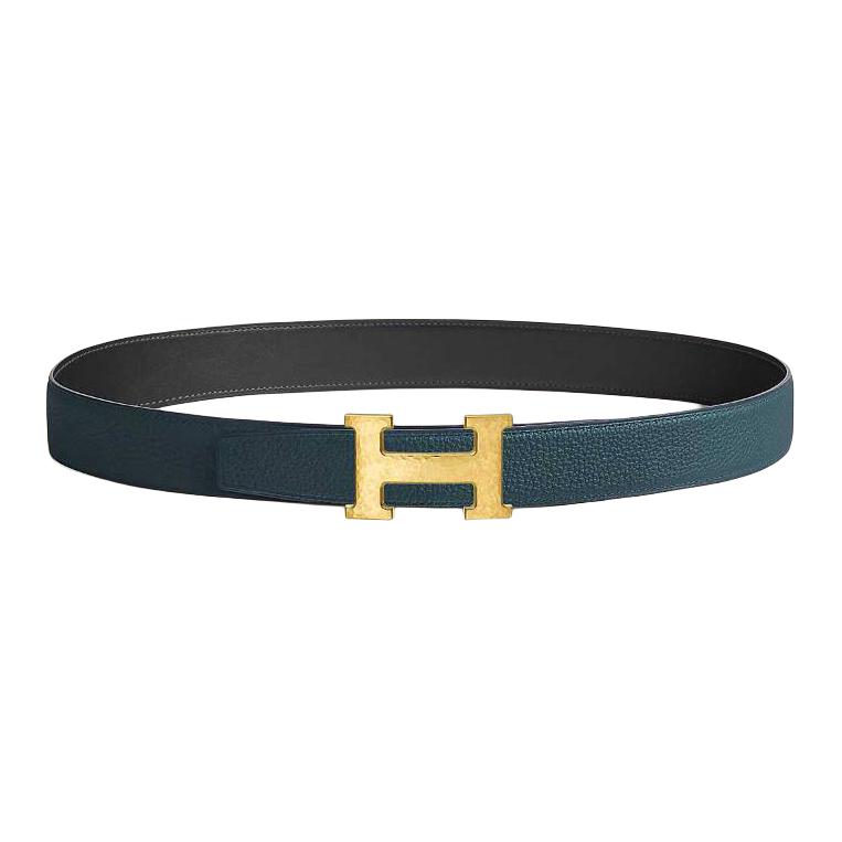 Мужской ремень Hermes H Martelee / 3.2cm (черно-синий) — фото 2