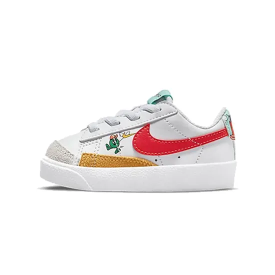 Nike Blazer 77 Slip-Resistant Cushioning Wear-Resistant Low-Top Skateboard Shoes White Red Blue Infant And Toddler