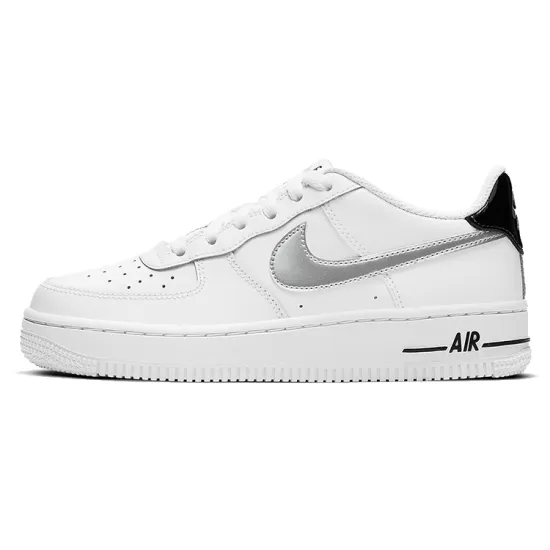 Nike Air Force 1 Low White Black Metallic Silver GS