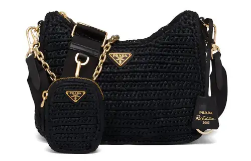 PRADA Re Edition Wicker Handbag, Shoulder Bag, Crossbody Bag Mini Women's Black