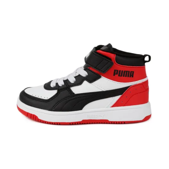 PUMA REBOUND Series Joy High Top Skateboard Shoes Red Black White Children Aged 3 7 Years Old