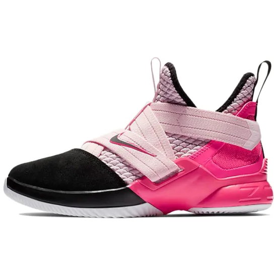 Nike Lebron 12 Slip Resistant Cushioning Wear Resistant Mid Top Children's Basketball Shoes Black Pink Teenagers