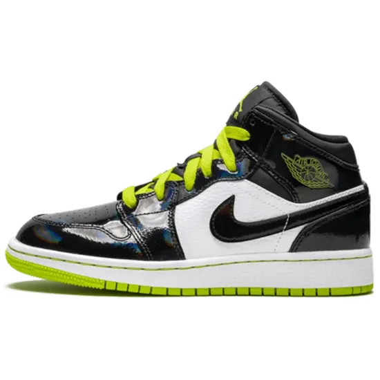 Jordan 1 Mid Black Cyber Mystic Green GS