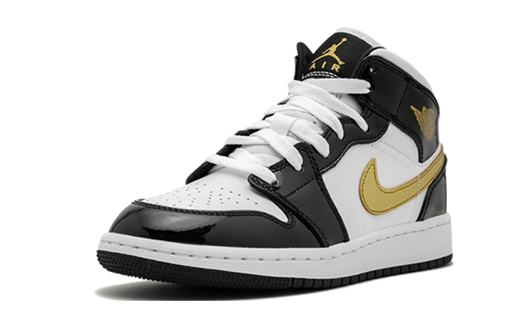Jordan Air Jordan 1 Mid Patent Black White Gold GS