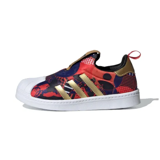 Adidas Originals SUPERSTAR 360 C Breathable Low-Top Skateboard Shoes Dark Blue Orange Children Aged 3-7 Years Old