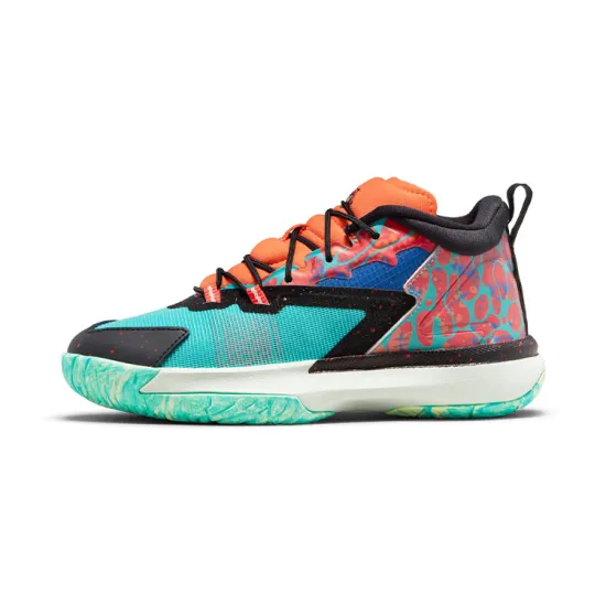 Jordan Zion 1 Tin Safe Mid-Top Performance Basketball Shoes Orange Green Children Aged 3-7 Years Old