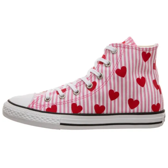 Converse Anti Slip And Wear Resistant Balance High Top Kids Canvas Shoes Pink Stripes Heart Teenagers